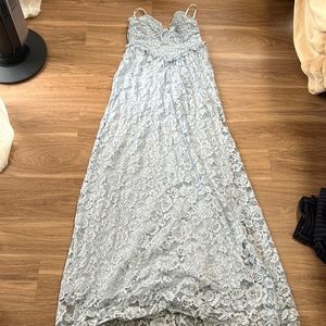 For love and lemons blue lace maxi/gown with corset lace up top